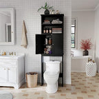 Over The Toilet Storage Cabinet for Bathroom, Storage Organizer Over Toilet, Space Saver W/Adjustable Shelf & Open Shelves, 75in, Black - Image 3
