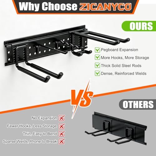 Garage Tool Organizer Wall Mount 66 inches with 13 Adjustable Heavy-Duty Hooks, Garage Organization, Garden Tool Storage Rack for Garage, Yard, and Shed, Holds Up to 520 lbs - Image 4
