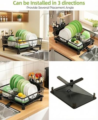 Dish Drying Rack for Kitchen Counter,Stainless Steel Drainers Rack with Detachable Cutlery Holder,Automatic Drainage System,Anti-Rust Dish Strainer Ideal for Families and Home - Image 3