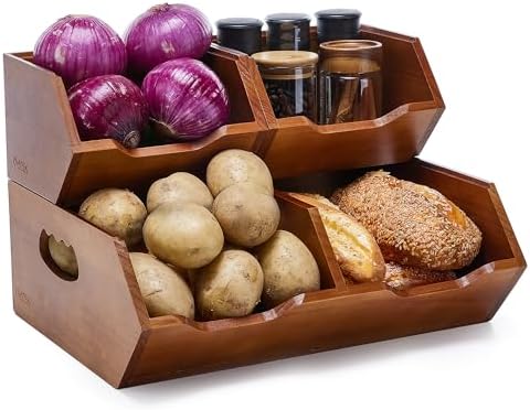 HYPIGO Wood Pantry Organizers and Storage, Stackable Wood Storage Bins by HYPIGO
