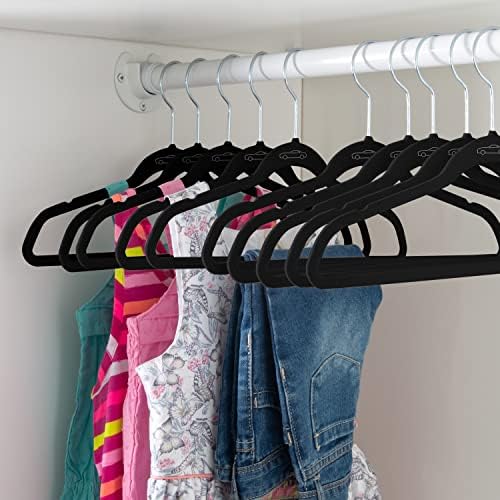 Simplify 100 Pack Kids Velvet Hangers | Slim | Non-Slip Design | Space Saving | Childrens Clothes | Shirts | Pants | Dresses | Baby Nursery | Closet Storage & Organization | Black - Image 3