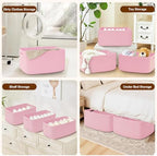 3 Pack Large Storage Basket for Organizing, 17.5"x13"x7" Woven Basket for Shelves, Closet Cube Storage Bins with Wrapped Handle, Cotton Rope Baskets for Kitchen, Clothes, Toys(Light Pink) - Image 5