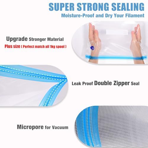 OVV3D Filament Storage Bags 30pcs, Plus Size 32X34cm 3D Printer Filament Storage Bags Vacuum Sealed Kit with 30 Desiccants, Auto Pump,Perfect for 3D Filament Storage or Using After Filament Dryer Box - Image 4