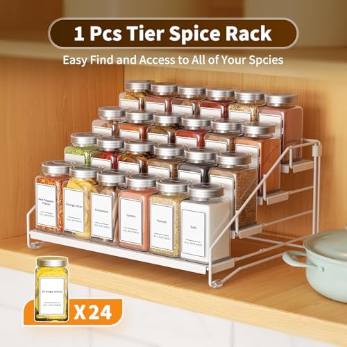 BOIVSHI Tiered Spice Rack, Spice Shelf Organizer for Cabinet, Metal White - Image 6