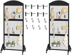 CHOEZON 2 Packs Grid Wall Panel 5.7' x 2' FT Grid Display Rack with Wheels, Movable Gridwall Display Stand with 8 S-Shaped Hooks and 8 Garment Hooks, Floorstanding Wire Grid Rack, Black TCJ17P2BB by Choezon