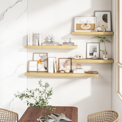 RICHFOCUS Long Floating Shelves for Wall 2Pack, Oak, 40" Lx8 D - Image 2