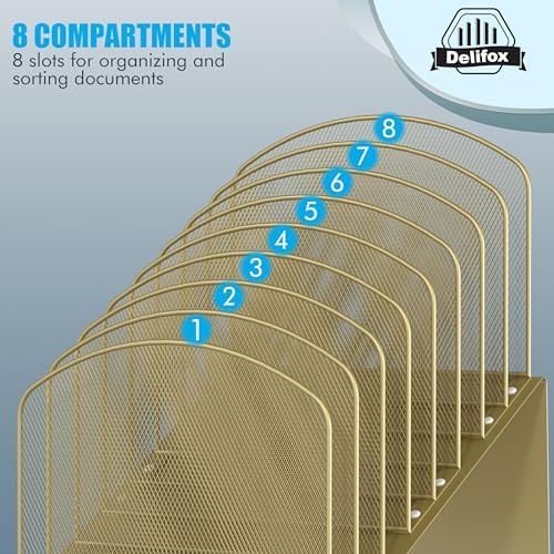 Inclined Desk File Organizer, 8-Section Upright Desk Organizer Standing File Sorter for Office Classroom Desktop Organization (Gold, 8) - Image 4
