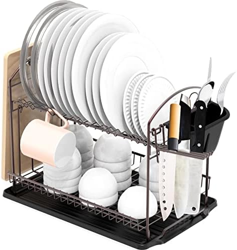 Simple Houseware 2-Tier Dish Rack with Drainboard, Bronze by SimpleHouseware