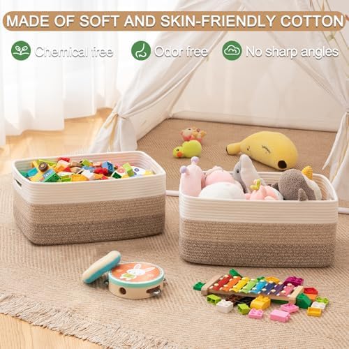 OIASKET Large Storage Basket for Organizing, Woven Rope Basket for Shelves, Closet Organizer Bins for Clothes, Blanket, Toys, Baby Nursery Storage, 17.7" x 13" x 7.87", 2 Packs Gradient Yellow - Image 4