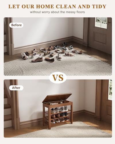 IUNVR Shoe Rack Bench Seat Rubberwood 3-Tier Wooden Storage Bench 550lbs Compact Mid-Century Modern Design for Entryway, Hallway, Closet, Front Door Entrance, Foyer - Image 6