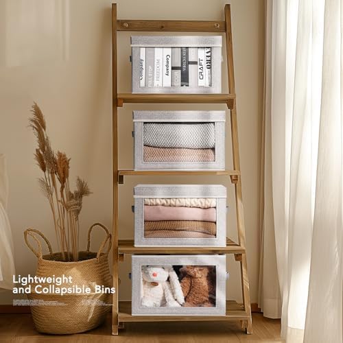 Homsorout Large Storage Baskets Bins with Lids - Stackable Cube Bins for Closet, 3 Pack Windows Organizer Bins, Home Organizers and Storage for Clothes, CD, Towels, Light Grey - Image 4