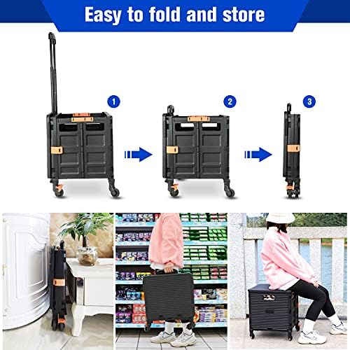 Foldable Utility Cart,Rolling Crate Heavy Duty Shopping Cart with 360° Silent Wheel with Brake System,55L Capacity,Transport Weight up to 177 Pounds,Travel Shopping Moving Luggage Office Use - Image 5
