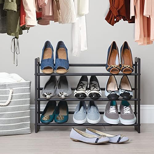 mDesign Metal 3 Tier Adjustable/Expandable Shoe and Boot Storage Organizer Rack - Space-Saving, Angled Vertical Storage - Closet, Entryway, Mudroom, Bedroom, Garage - Black - Image 2
