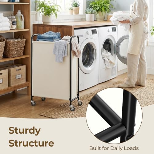GRANNY SAYS Laundry Hamper, Slim Basket with Wheels and Handles, Beige, 80L - Image 6