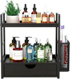 LEMIKKLE Bathroom Counter Organizer with Basket, Bathroom Organizers and Storage,Skincare Organizers for Vanity,Storage Organizers for Bathroom, Kitchen, Dresser (Black with Drawer) by LemikkleDirect