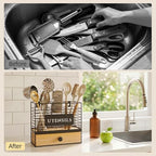 THYGIFTREE Kitchen Utensil Holder for Countertop, 2-in-1 Utensil Organizer with Drawer, Wall Mount or Counter Use, Utensil & Silverware Holder for Spatula, Cookware - Image 4