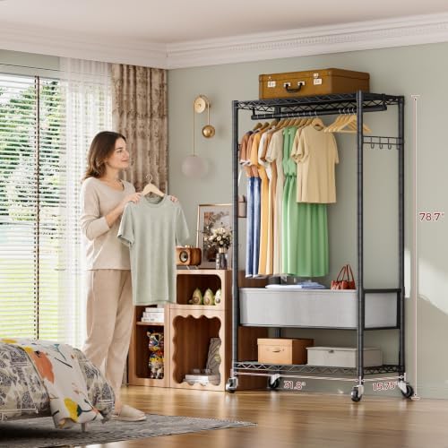 Golpart Heavy Duty Rolling Clothes Rack Wheels Portable Metal Garment Rack - Image 4