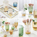 DASITON Makeup Brush holder Organizer,Crystal Cosmetic Makeup Brush Glass Brushes Storage Holder, Vintage Make Up Brush Cup Pen Pencil Holder striped vase(Clear S+L) - Image 4