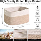 ICERZCZ Storage Baskets for Shelves, Woven Storage Basket, Bins for Cube Storage, Cotton Rope Basket with Handles for Toy, Book, and Clothes Living Room, (4 Packs) Off White & Brown - Image 3