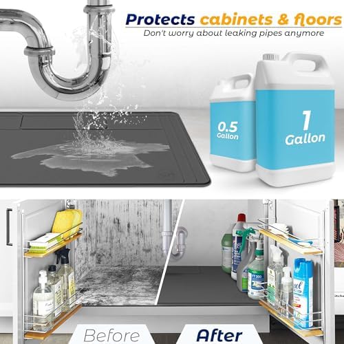 The Original Under Sink Mat - Adjustable Silicone mat, Waterproof Under The Sink Bathroom Vanity Mat - 28" x 19" or smaller - Image 7