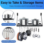 Miyili Pot Rack Square Grid Wall Mounted Kitchen Pot And Pan Organizer Shelf With 10 Hooks, 24 by 10-inch (Black), KR301B1 - Image 4