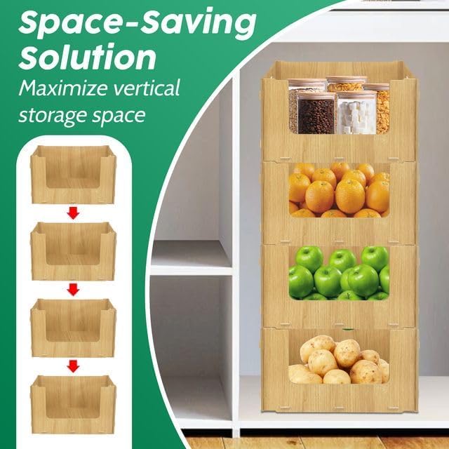Skywin Wooden Stackable Storage Bins Open Front for Pantry Storage, 4 Pack - Image 4