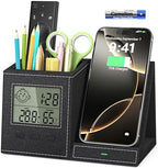 Desk Organizer with Wireless Charger, Digital Clock, Thermometer by wirelessfuturecharger