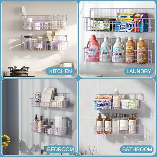 Spice Rack Wall Mount, Spice Organizer for Cabinet & Pantry Door, Set of 4 Hanging Spice Rack Saving Space for Kitchen, Purple - Image 3