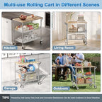 Rolling Kitchen Carts with Wheels, 3-Tier Utility Cart with Wood Tabletop - Image 5