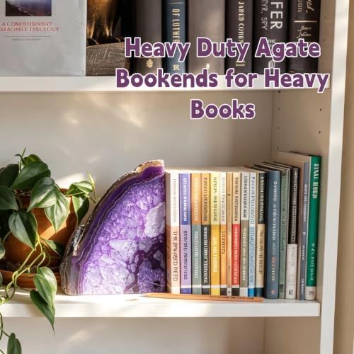 Geode Bookends 3-4 lbs Decorative Heavy Crystal Stone Book Ends for Shelves Dyed Purple 1 Pair - Image 5