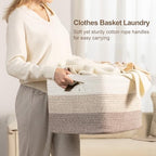 86L Large Woven Laundry Basket Hamper with Handles, Gradient Brown - Image 3