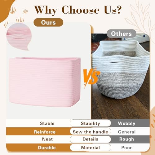 Baskets for Organizing,Storage Baskets,3 Pack Baskets for Shelfves,15"×10"×9" Woven Pink Basket,toy storage bins,bins for organization - Image 5