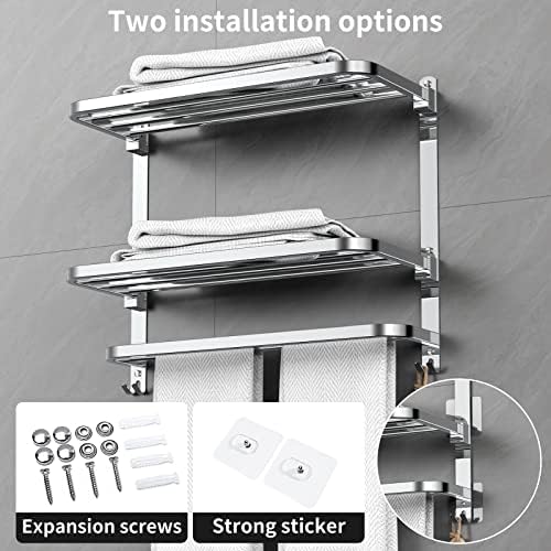 CAXIMSY 22.8Inch Towel Rack for Bathroom and Lavatory Towel Hanger with Wall Mount Towel Bars 304 Stainless Steel No Drill (Collapsible Towel Rack) - Image 3