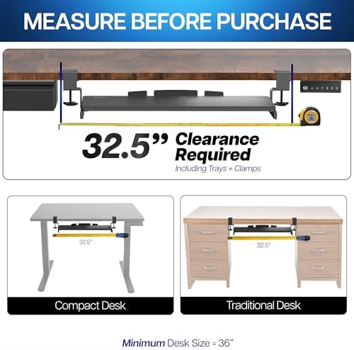 VIVO Large Clamp-on Computer Keyboard and Mouse Under Desk Slider Tray, 27 x 11 inch Pull Out Platform Drawer, Gray, MOUNT-KB05GY - Image 3