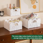 OIAHOMY Scalloped Wicker Baskets, Hand-woven Storage Baskets with Built-in Handles, Paper Rope Shelf Baskets for Organizing and Decoration, Set of 3-White - Image 6