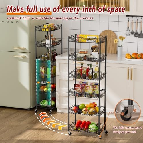 Golpart Basket Shelves Closet Rack with Wheels Metal Pantry Wire Shelf Unit - Image 4