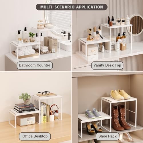 Kitchen Counter Oganizer Stackable Spice Rack for Countertop Kitchen Countertop Organizer Heavy Duty Kitchen Counter Shelf Metal Spicy Shelf for Countertop (2 Pack, White) - Image 4