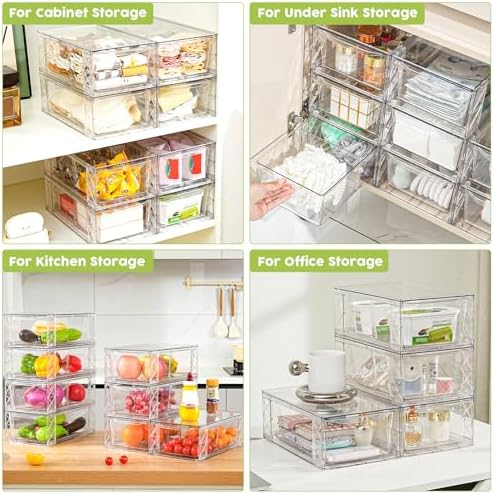 6 Pack Acrylic Storage Drawers, Clear Stackable Storage Drawers, Acrylic Organizers Drawers for Under Sink, Pantry, Bathroom, Makeup Organizers Cosmetic Display,Classroom Storage Organization, Medium - Image 6