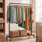 Sywhitta Metal Clothing Rack on Wheels with Bottom Shelf, for Clothes,Black - Image 6