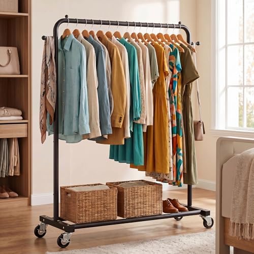 Sywhitta Metal Clothing Rack on Wheels with Bottom Shelf, for Clothes,Black - Image 6