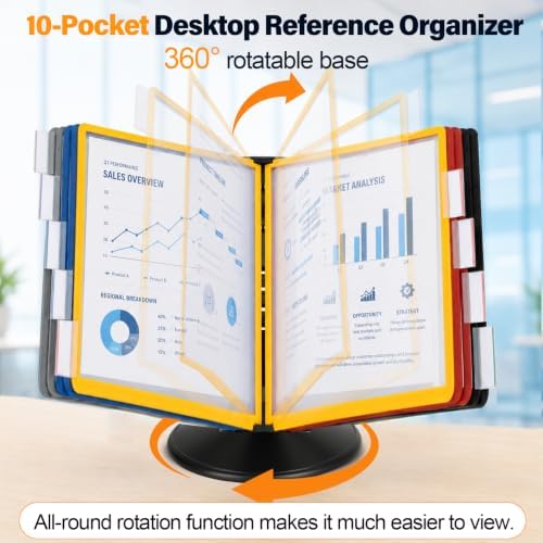 10‑Pocket Desktop Reference Display Organizer, 360° Rotatable Base - Image 3