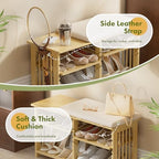 Amazer Bamboo Shoe Rack Bench, 3-Tier Shoe Bench Height Adjustable, Entry Bench with Side Storage Strap, Shoes Organizer Storage Bench, Shoe Shelf with Seat Cushion for Entryway, Living Room, Hallway - Image 6