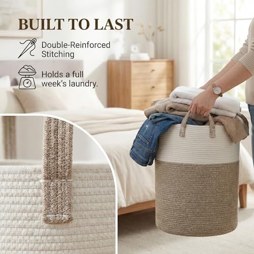JMvicyroam 80L Cotton Rope Laundry Basket Hamper, Brown - Image 6