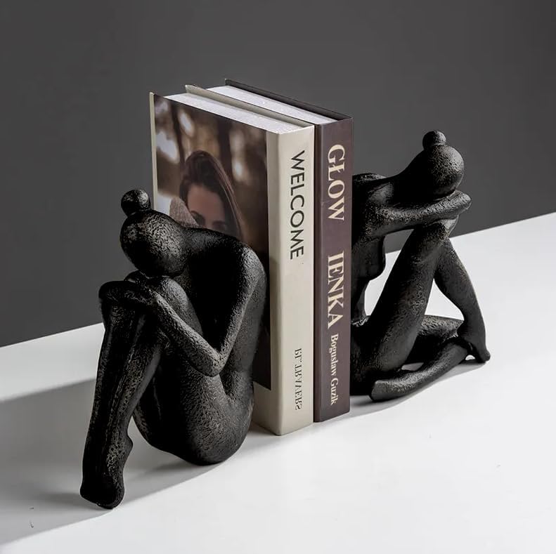 Ambipolar Yoga-Style Black Decorative Bookends, Resin Book Stand to Hold Books Heavy Duty, Book Stoppers for Home Decor, Office Desk, Living Room Decor. Black. Book Ends for Shelf - Image 5