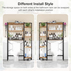 K1 Heavy Duty 7-Tier Over The Toilet Storage（With Basket and Paper Hook）Freestanding Above Toilet Shelf with Adjustable Feet，Space Saver Bathroom Shelves 9.3"D x 33.5"W x 63.8"H，Rustic Brown - Image 4