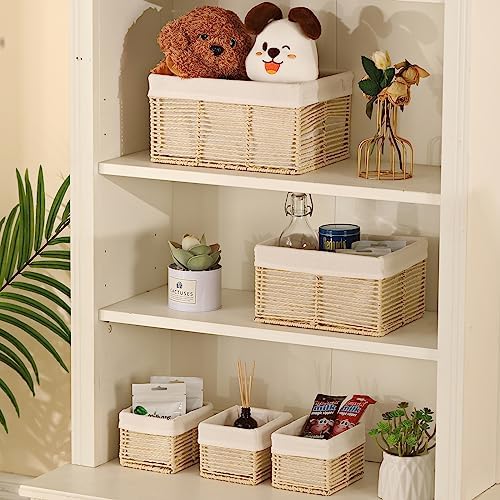 Vagusicc Wicker Storage Basket, Hand-Woven Paper Rope Basket, Rectangular Small Basket for Organizing, Cube Storage Bin for Closet/Clothes/Dresser, Beige, 5-Pack - Image 5