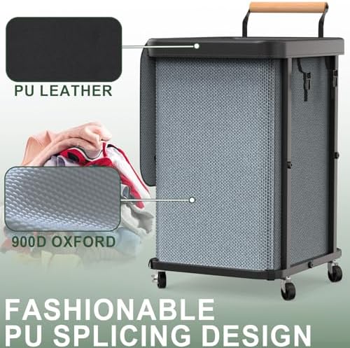 150L Laundry Basket with Wheels,Rolling Basket Hamper with Lid&Handle Gray - Image 4