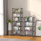 PUSDON 4-Tier Spacious Stackable Wire Storage Baskets with Wheels, Metal Rolling Utility Cart, Produce Basket for Pantry, Bathroom Organizer Shelf, Matte Black - Image 6