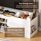 39.4" Storage Bench - Entryway Shoe Bench with Side Storage Shelves and 2 Doors, Multifunctional Entryway Bench with Lift Top Cushion, Shoe Storage Bench for Bedroom, Living Room, White - Image 5