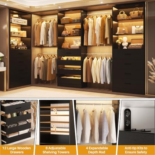 Aheaplus Closet System with 12 Drawers, 8.5-11.5Ft Closet Organizer System - Image 3